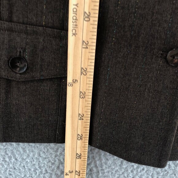 Chicos Jacket Women 2 US Large Brown Shimmer Stripes Button Up Office Pocket* - Picture 9 of 10